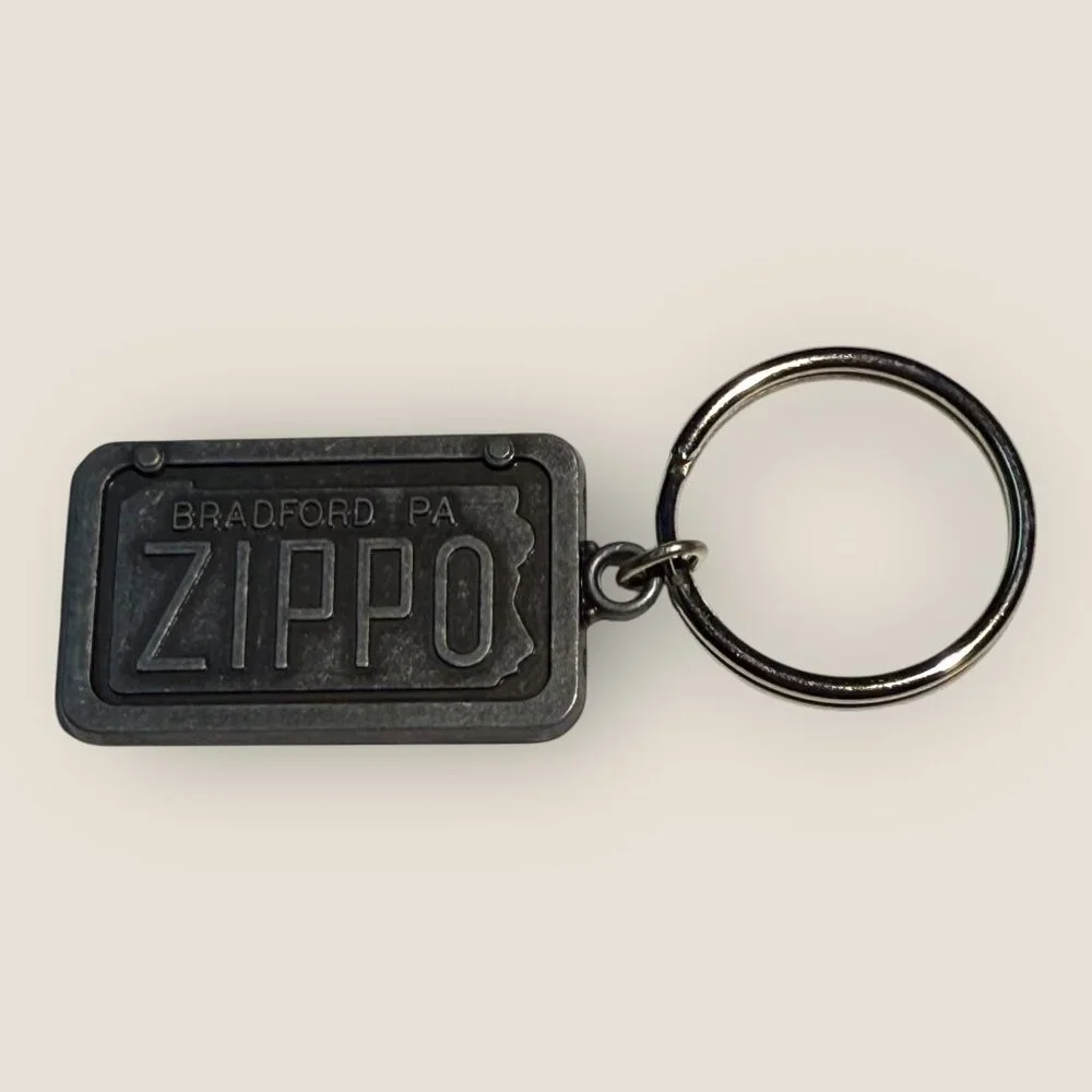 Vintage 90s Zippo Keychain Bradford PA Metal Rectangular Design Made In USA